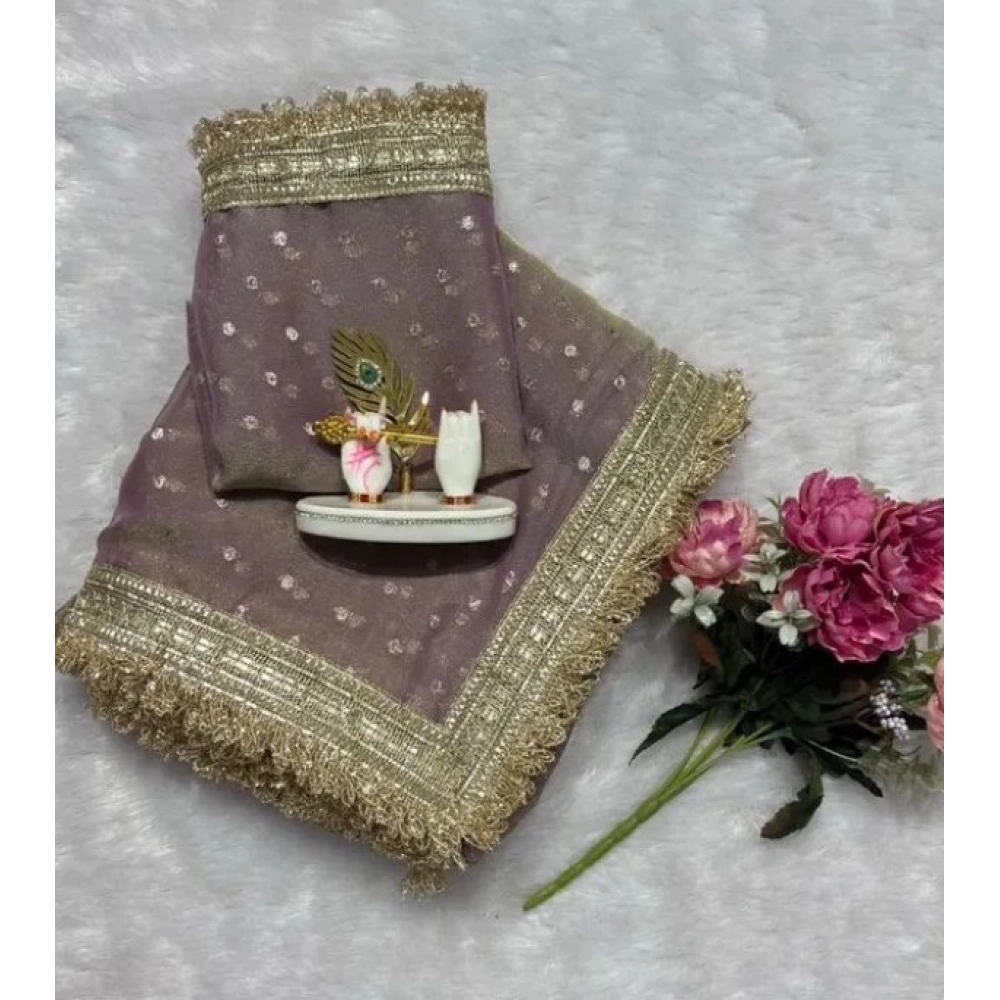 Spherevant Women's Silk Embellished Saree With Unstitched Blouse 5.5Mtr (Lavender)