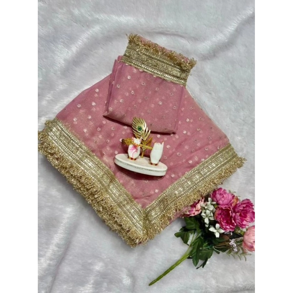 Spherevant Women's Silk Embellished Saree With Unstitched Blouse 5.5Mtr (Pink)