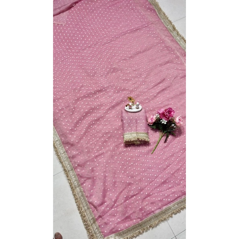 Spherevant Women's Silk Embellished Saree With Unstitched Blouse 5.5Mtr (Pink) - Image 3