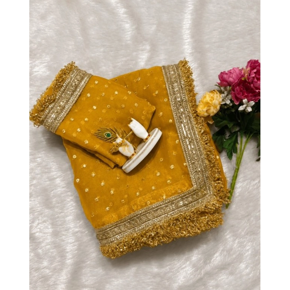 Spherevant Women's Silk Embellished Saree With Unstitched Blouse 5.5Mtr (Yellow)