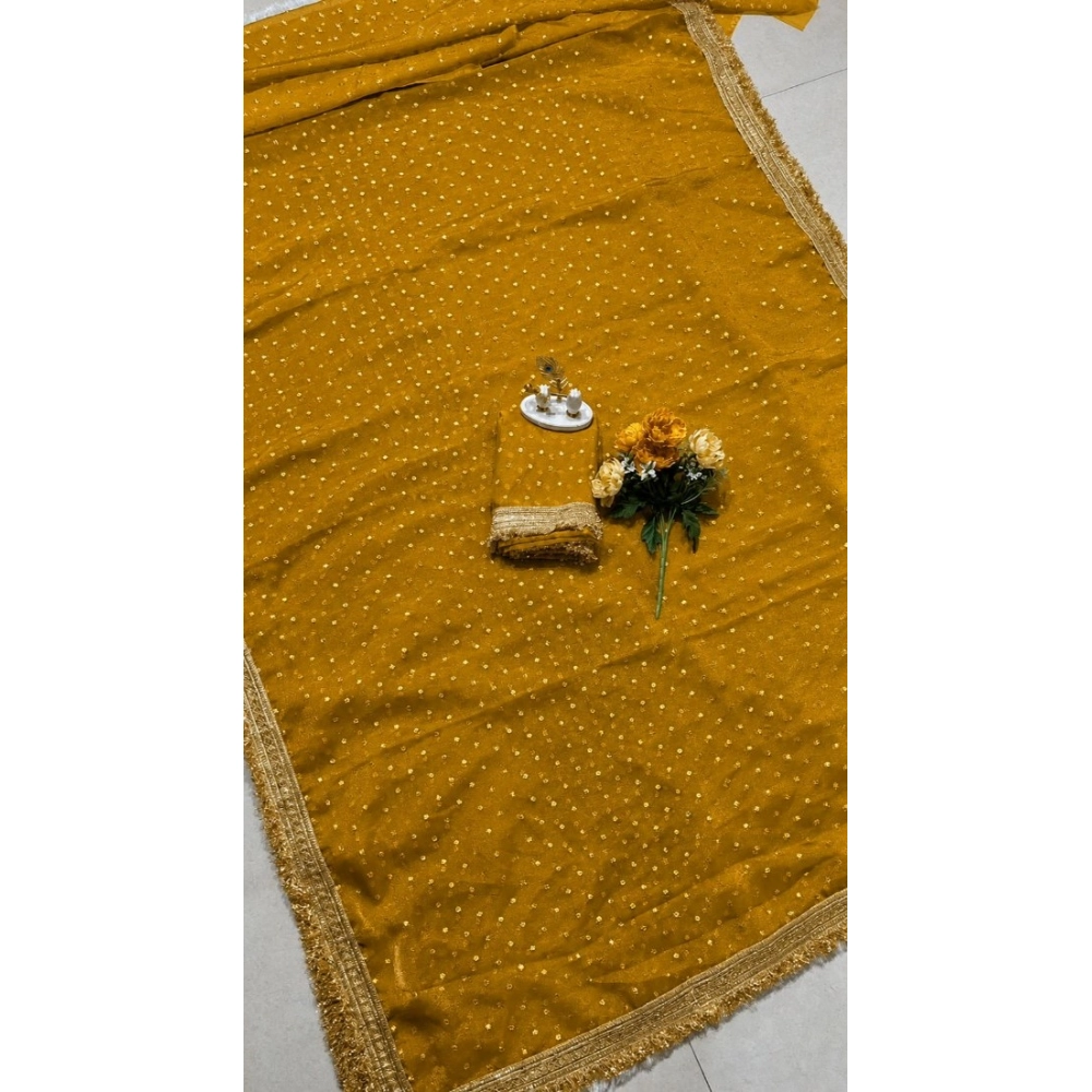 Spherevant Women's Silk Embellished Saree With Unstitched Blouse 5.5Mtr (Yellow) - Image 3