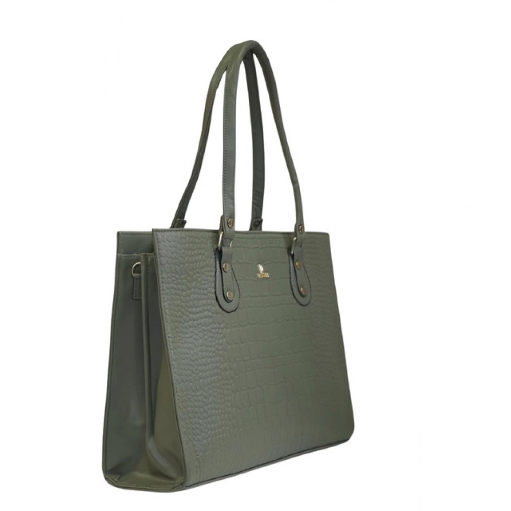Spherevant Women's Polyurethane Croco Shoulder Tote Bag (Green)