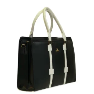 Spherevant Women's Polyurethane Solid Structured Shoulder Tote Handbag (Black-Cream)