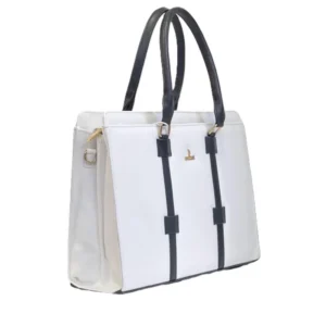 Spherevant Women's Polyurethane Solid Structured Shoulder Tote Handbag (Cream-Navy Blue)