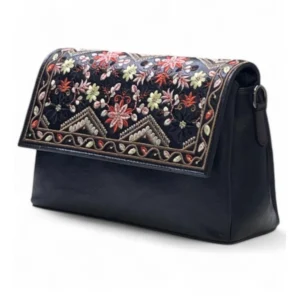 Spherevant Women's Polyurethane Floral Embroidered Crossbody Sling Bag with Adjustable & Removable Strap (Black)