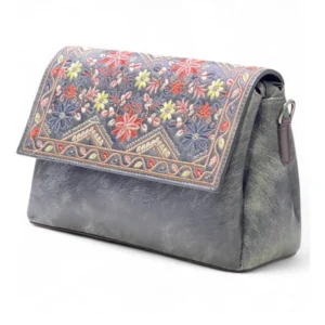 Spherevant Women's Polyurethane Floral Embroidered Crossbody Sling Bag with Adjustable & Removable Strap (Grey)