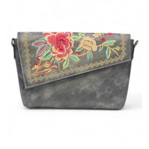 Spherevant Women's Polyurethane Floral Embroidered Crossbody Sling Bag with Adjustable & Removable Strap (Grey)