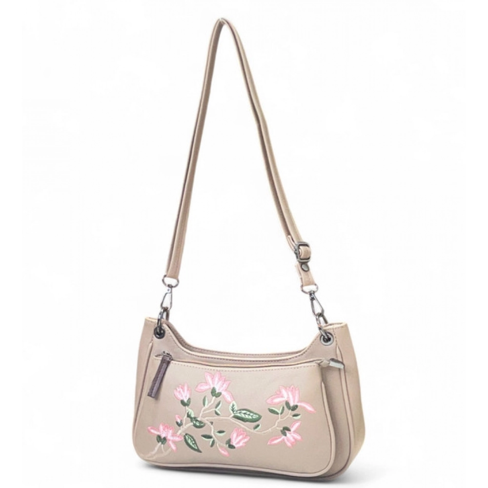 Spherevant Women's Polyurethane Floral Embroidered Crossbody Sling Bag with Adjustable & Removable Strap (Beige) - Image 2