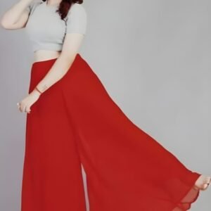 Spherevant Women's Pack of 1 Georgette Solid High Rise Wide Leg Flared Palazzo with Elastic Waist (Red)