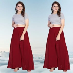 Spherevant Women's Pack of 2 Georgette Solid High Rise Wide Leg Flared Palazzos with Elastic Waist (Maroon)