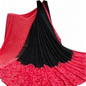 Spherevant Women's Georgette Printed Saree With Unstitched Blouse 5.5Mtr (Black-Dark Pink)