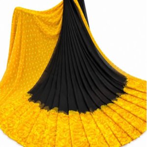 Spherevant Women's Georgette Printed Saree With Unstitched Blouse 5.5Mtr (Black-Yellow)