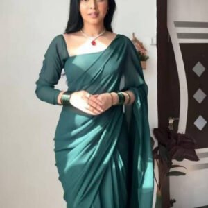 Spherevant Women's Georgette Solid Saree With Unstitched Blouse 5.5Mtr (Dark Green)