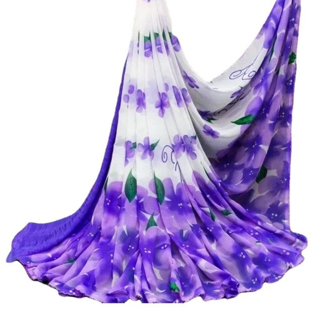 Spherevant Women's Georgette Floral Printed Saree With Unstitched Blouse 5.5Mtr (White-Purple)