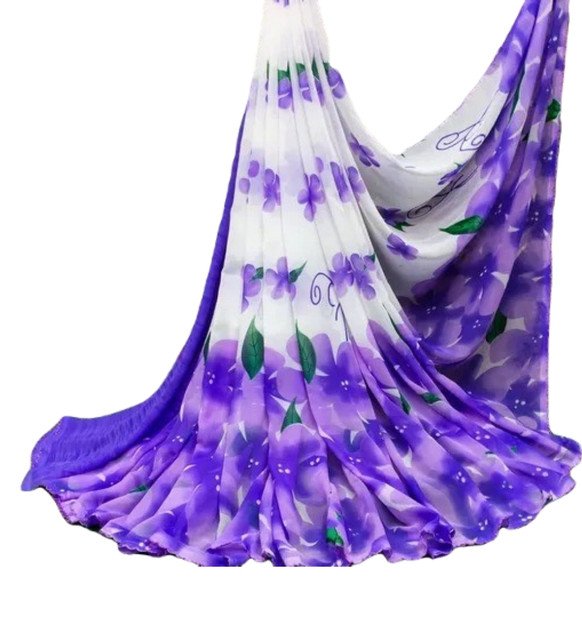 Spherevant Women's Georgette Floral Printed Saree With Unstitched Blouse 5.5Mtr (White-Purple) - Image 2