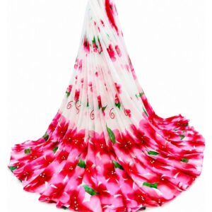 Spherevant Women's Georgette Floral Printed Saree With Unstitched Blouse 5.5Mtr (White-Pink)