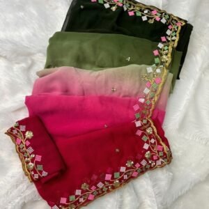Spherevant Women's Georgette Embroidered Saree With Unstitched Blouse 5.5Mtr (Multi)