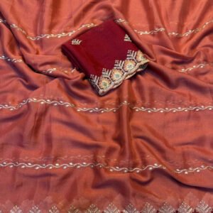 Spherevant Women's Georgette Embroidered Saree With Unstitched Blouse 5.5Mtr (Rust Orange)