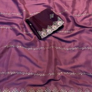 Spherevant Women's Georgette Embroidered Saree With Unstitched Blouse 5.5Mtr (Pink)