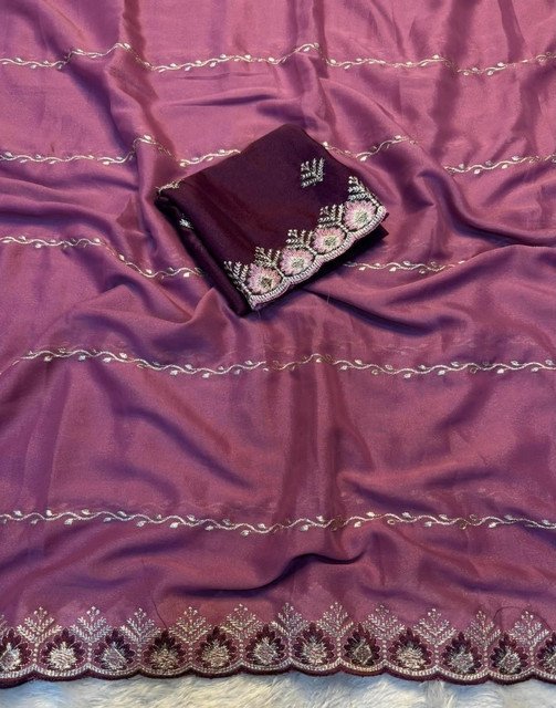 Spherevant Women's Georgette Embroidered Saree With Unstitched Blouse 5.5Mtr (Pink)