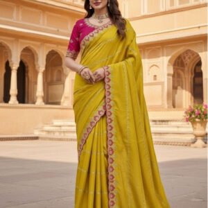 Spherevant Women's Georgette Embroidered Saree With Unstitched Blouse 5.5Mtr (Yellow)