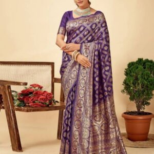 Spherevant Women's Jacquard Printed Saree With Unstitched Blouse 5.5Mtr (Purple)