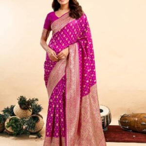 Spherevant Women's Jacquard Printed Saree With Unstitched Blouse 5.5Mtr (Pink)