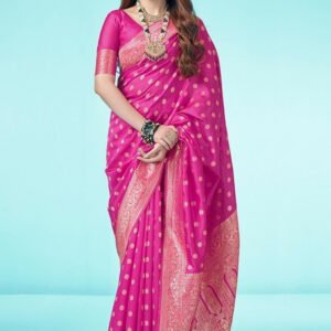 Spherevant Women's Jacquard Printed Saree With Unstitched Blouse 5.5Mtr (Pink)