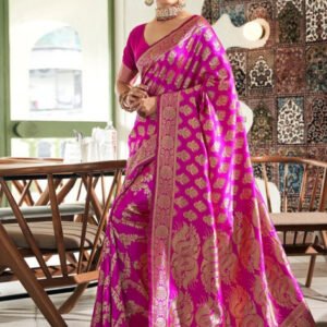 Spherevant Women's Jacquard Printed Saree With Unstitched Blouse 5.5Mtr (Pink)