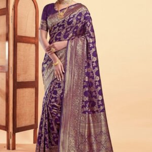 Spherevant Women's Jacquard Printed Saree With Unstitched Blouse 5.5Mtr (Purple)