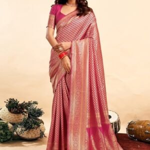 Spherevant Women's Jacquard Printed Saree With Unstitched Blouse 5.5Mtr (Pink)