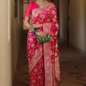 Spherevant Women's Jacquard Printed Saree With Unstitched Blouse 5.5Mtr (Pink)