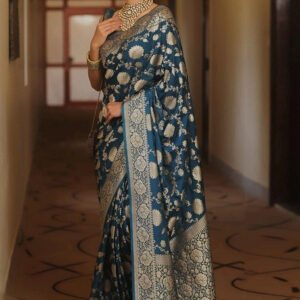 Spherevant Women's Jacquard Printed Saree With Unstitched Blouse 5.5Mtr (Teal)