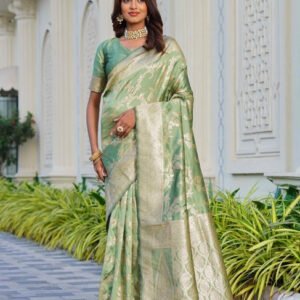 Spherevant Women's Jacquard Printed Saree With Unstitched Blouse 5.5Mtr (Pista Green)