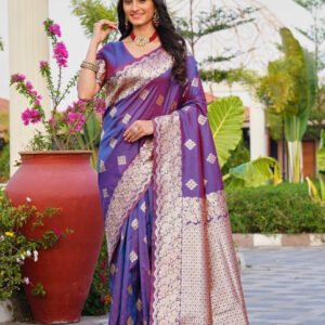 Spherevant Women's Jacquard Printed Saree With Unstitched Blouse 5.5Mtr (Purple)
