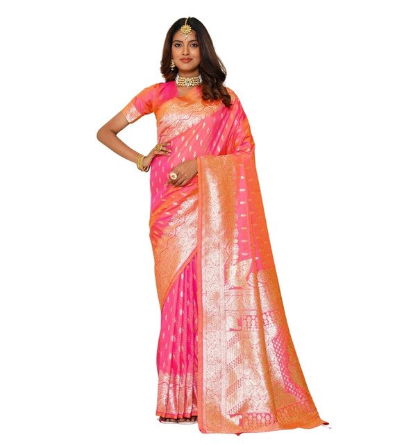 Spherevant Women's Jacquard Printed Saree With Unstitched Blouse 5.5Mtr (Pink) - Image 2