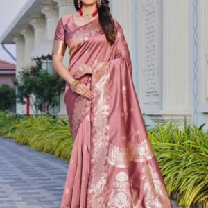 Spherevant Women's Jacquard Printed Saree With Unstitched Blouse 5.5Mtr (Pink)