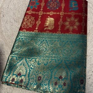 Spherevant Women's Jacquard Printed Saree With Unstitched Blouse 5.5Mtr (Maroon)