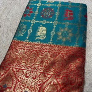 Spherevant Women's Jacquard Printed Saree With Unstitched Blouse 5.5Mtr (Teal)