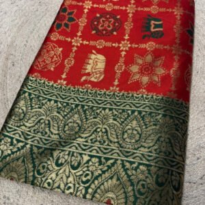 Spherevant Women's Jacquard Printed Saree With Unstitched Blouse 5.5Mtr (Red)
