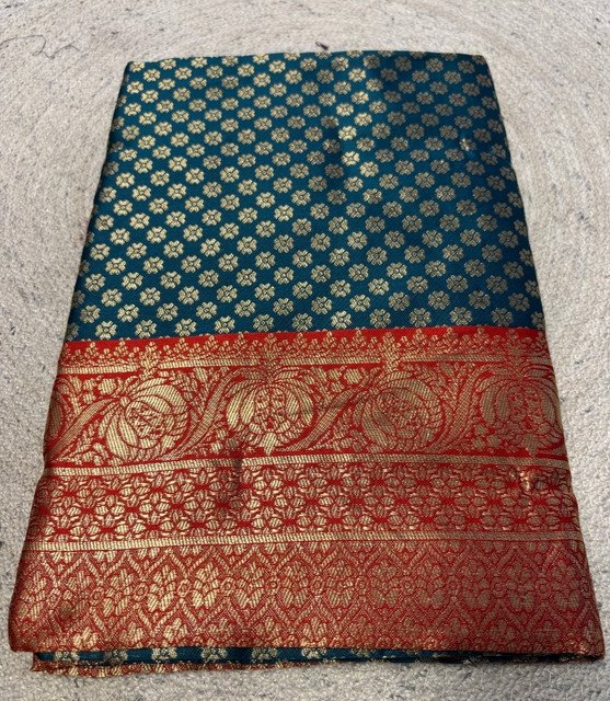 Spherevant Women's Jacquard Printed Saree With Unstitched Blouse 5.5Mtr (Teal)