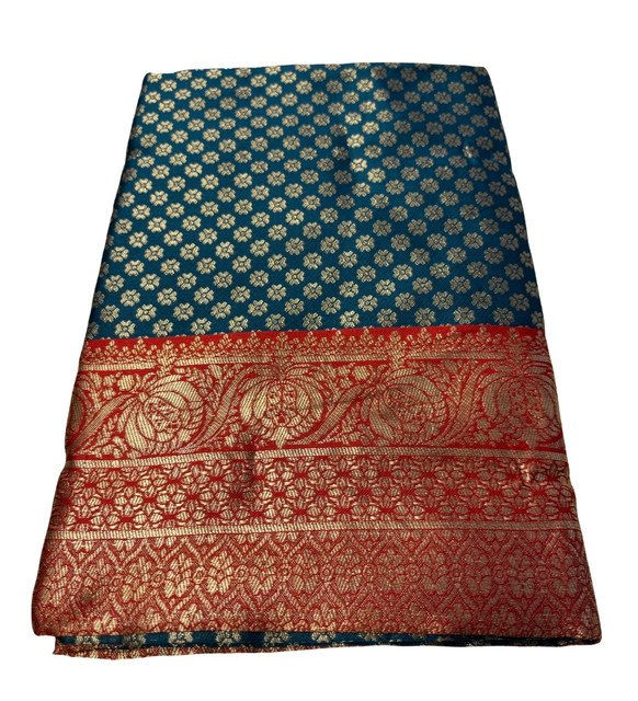 Spherevant Women's Jacquard Printed Saree With Unstitched Blouse 5.5Mtr (Teal) - Image 2