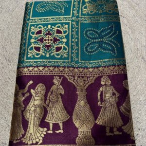 Spherevant Women's Jacquard Printed Saree With Unstitched Blouse 5.5Mtr (Teal)