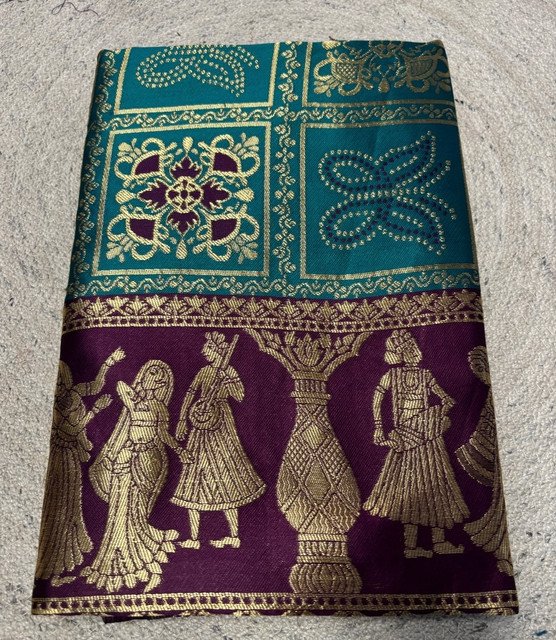 Spherevant Women's Jacquard Printed Saree With Unstitched Blouse 5.5Mtr (Teal)