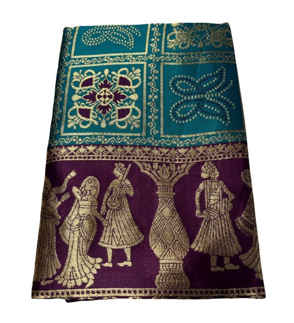 Spherevant Women's Jacquard Printed Saree With Unstitched Blouse 5.5Mtr (Teal) - Image 2