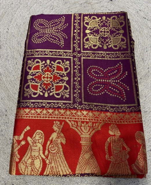 Spherevant Women's Jacquard Printed Saree With Unstitched Blouse 5.5Mtr (Wine)