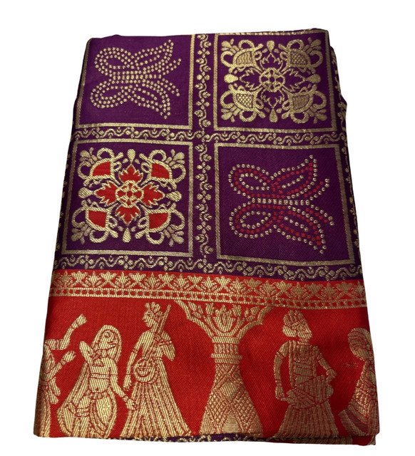 Spherevant Women's Jacquard Printed Saree With Unstitched Blouse 5.5Mtr (Wine) - Image 2