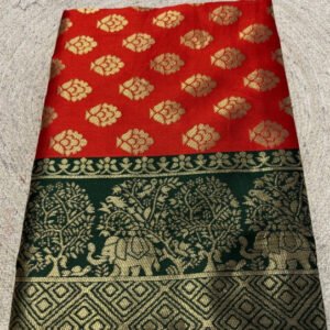 Spherevant Women's Jacquard Printed Saree With Unstitched Blouse 5.5Mtr (Red)