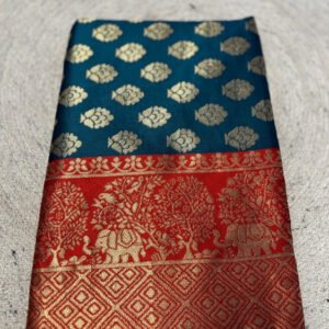 Spherevant Women's Jacquard Printed Saree With Unstitched Blouse 5.5Mtr (Teal)