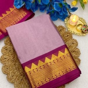 Spherevant Women's Cotton Silk Striped Saree With Unstitched Blouse - 5.5 Mtr (Lavender-Maroon)